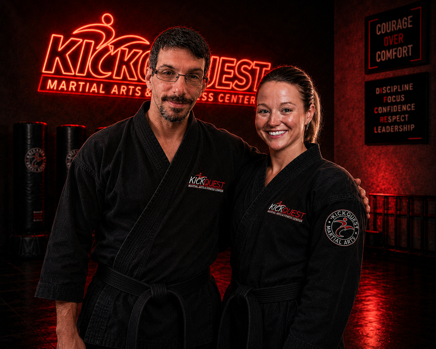 Mr. and Mrs. Epstein, owners and head instructors at KickQuest